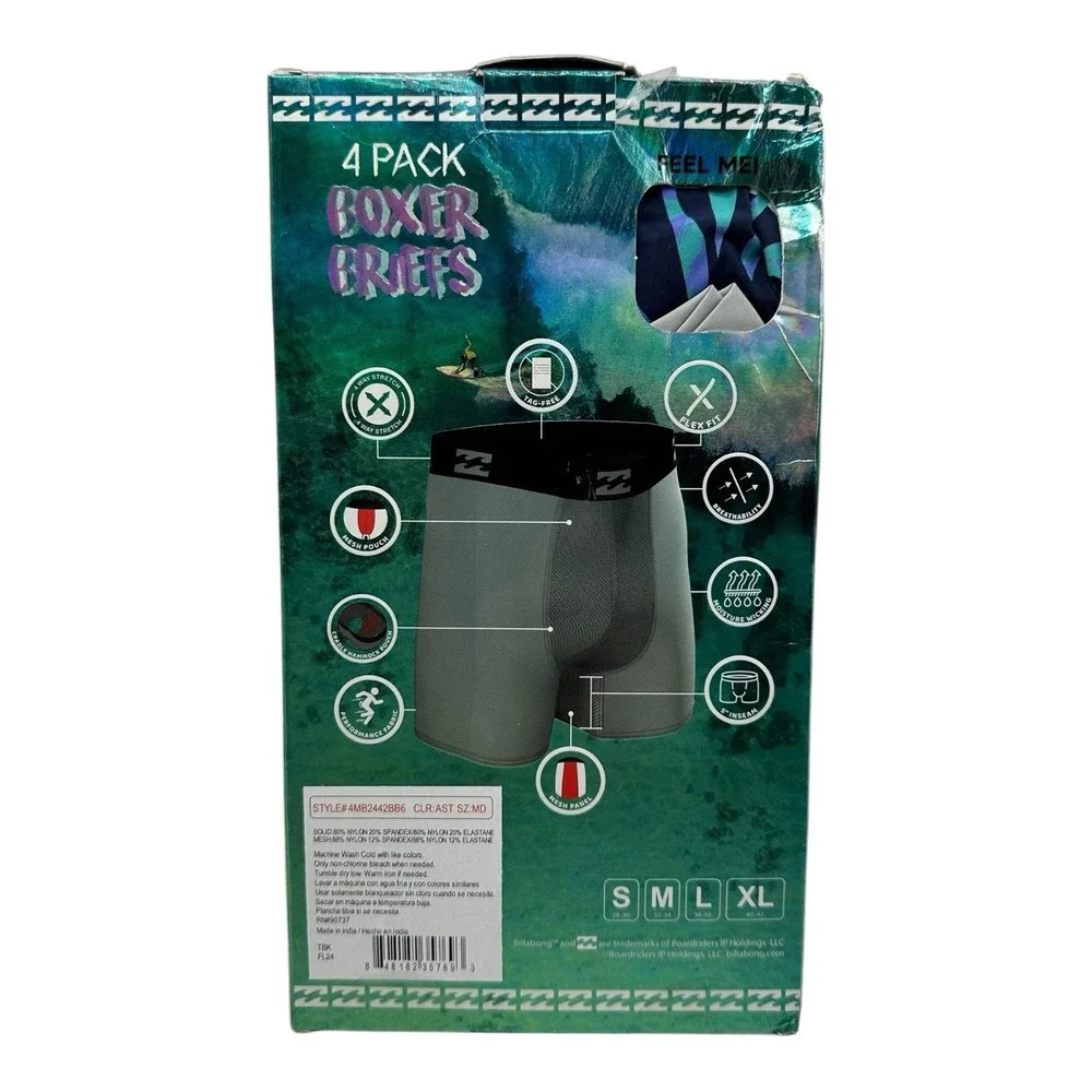 Billabong Performance Mesh Microfiber Boxer Briefs 4 Pack Men's‎ Size M Multi #4